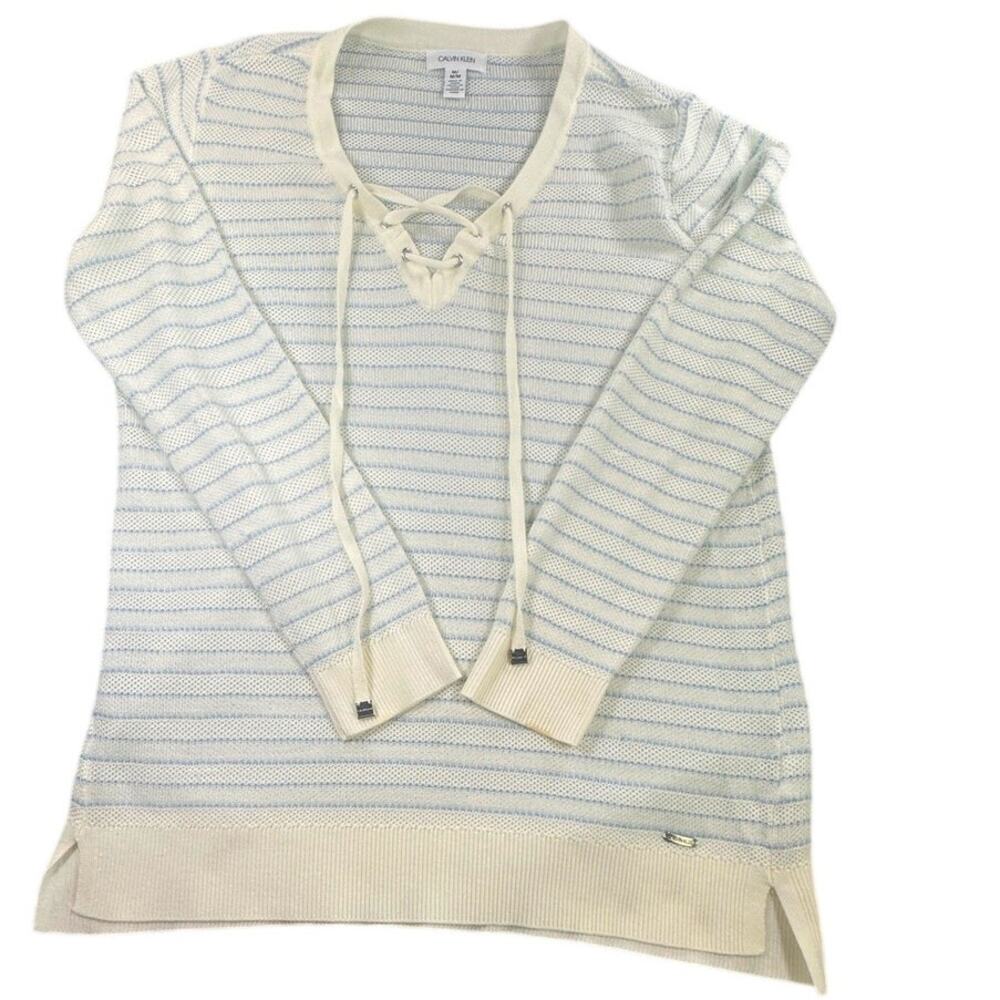 Calvin Klein Metallic Stripe Lace-Up Sweater M
